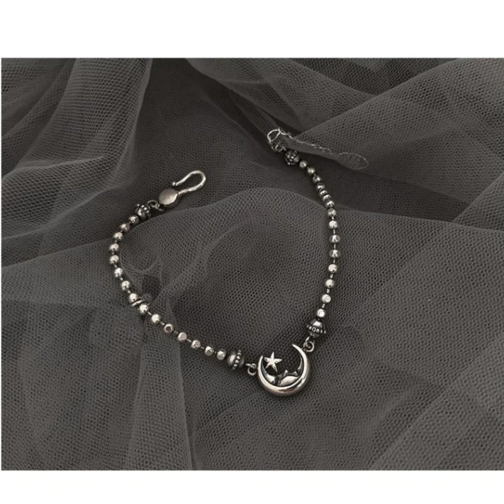 *925 Sterling Silver Vintage Moon Star Bracelet - Picture 7 of 9
